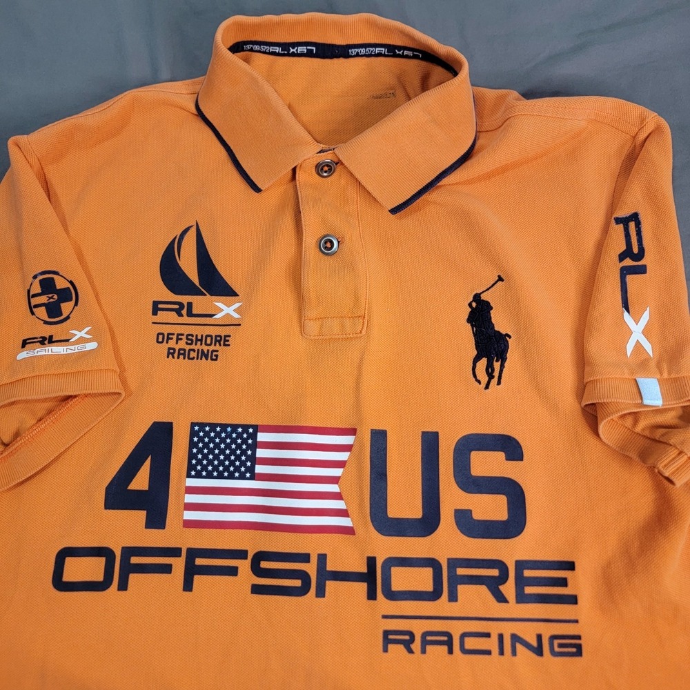 RLX Ralph Lauren Polo Men's Medium Orange Big Pony US Offshore Racing Sailing